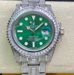 Swiss Replica Rolex Submariner 2836 Iced Out Watch 904L Stainless Steel Green Face 40mm